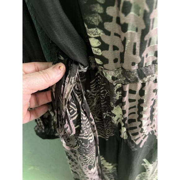 Free People Out Of The Woods Maxi Dress S Gray Raven Combo Side Slit Boho Hippie - Picture 4 of 15